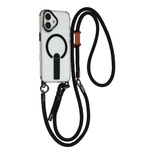 iPhone 17 Hülle mit Ständer, kurzem (30 cm) und langem (120 cm) Tragegurt, kompatibel mit MagSafe – Schwarz