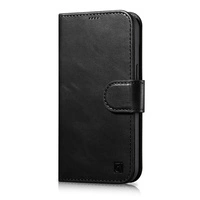 iCarer Oil Wax Wallet Case 2in1 etui iPhone 14 Pro skórzany pokrowiec z klapką Anti-RFID czarny (WMI14220722-BK)