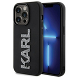 Karl Lagerfeld 3D-Gummi-Glitzer-Logo iPhone 15 Pro Hülle - Schwarz
