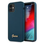 Guess, GUHCP12SLSLMGBL iPhone 12 mini 5,4" blau/blaues Hardcase Metall-Logo-Skript