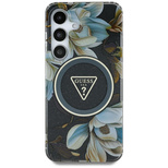 Guess Glitter Flowers Triangle Buttons MagSafe Case for Samsung Galaxy S25 Ultra Black