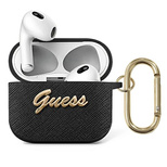 Guess GUA3SASMK AirPods 3 Cover schwarz/schwarz Saffiano Script Metal Collection