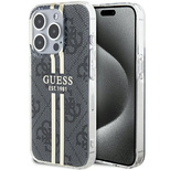 Guess IML 4G Gold Stripe Hülle für iPhone 15 Pro – Schwarz