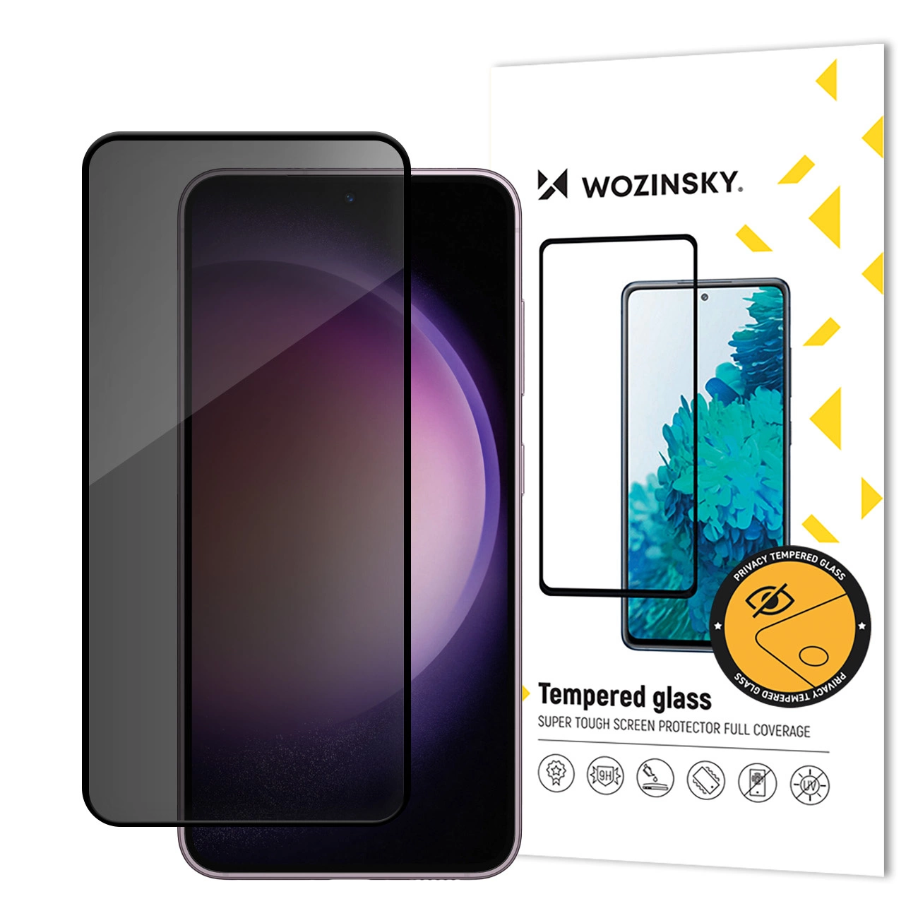 Wozinsky Privacy Glass Tempered Glass with anti-spy filter on white background