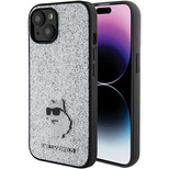 Karl Lagerfeld Fixed Glitter Choupette Logo Metal Pin Case für iPhone 15 – Silber