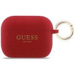 Guess Silikon-Glitzerringhülle für AirPods Pro 3 – Rot und Glitzer