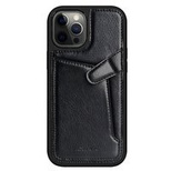 Nillkin Aoge Leather Case elastyczne pancerne etui z prawdziwej skóry z kieszonką iPhone 12 mini czarny