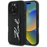 Karl Lagerfeld HC Grained PU Cardslot Metal Signature iPhone 16 Pro Hülle - Schwarz