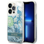 Guess Flower Liquid Glitter Hülle für iPhone 14 Pro Max – Grün