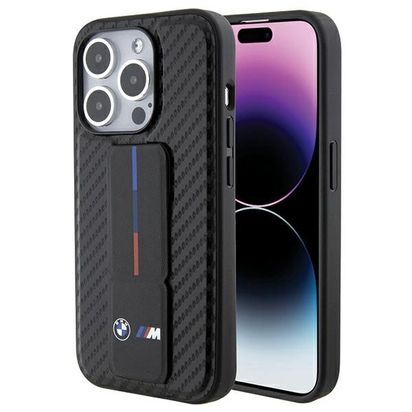 BMW Grip Stand Smooth & Carbon case for iPhone 15 Pro - black 