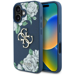 Guess Grained Roses Big 4G Logo Hülle für iPhone 16 - Blau