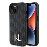 Karl Lagerfeld KLHCP15SPKLPKLK iPhone 15 / 14 / 13 6.1&quot; black/black hardcase Leather Monogram Hot Stamp Metal Logo