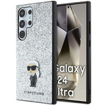 Karl Lagerfeld Fixed Glitter Ikonik Logo Metal Pin Case für Samsung Galaxy S24 Ultra – Silber