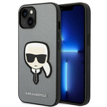 Karl Lagerfeld Saffiano Karl&#39;s Head Patch Hülle für iPhone 14 - Silber