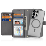 Dux Ducis Lawa Leather Case for Samsung Galaxy S25 Ultra with Detachable Magnetic Wallet - Gray