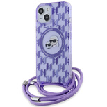 Karl Lagerfeld IML Crossbody Monogram Karl &amp; Choupette Head MagSafe case for iPhone 15 / 14 / 13 - purple