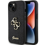 Guess Glitter Script Big 4G Hülle für iPhone 15 – Schwarz