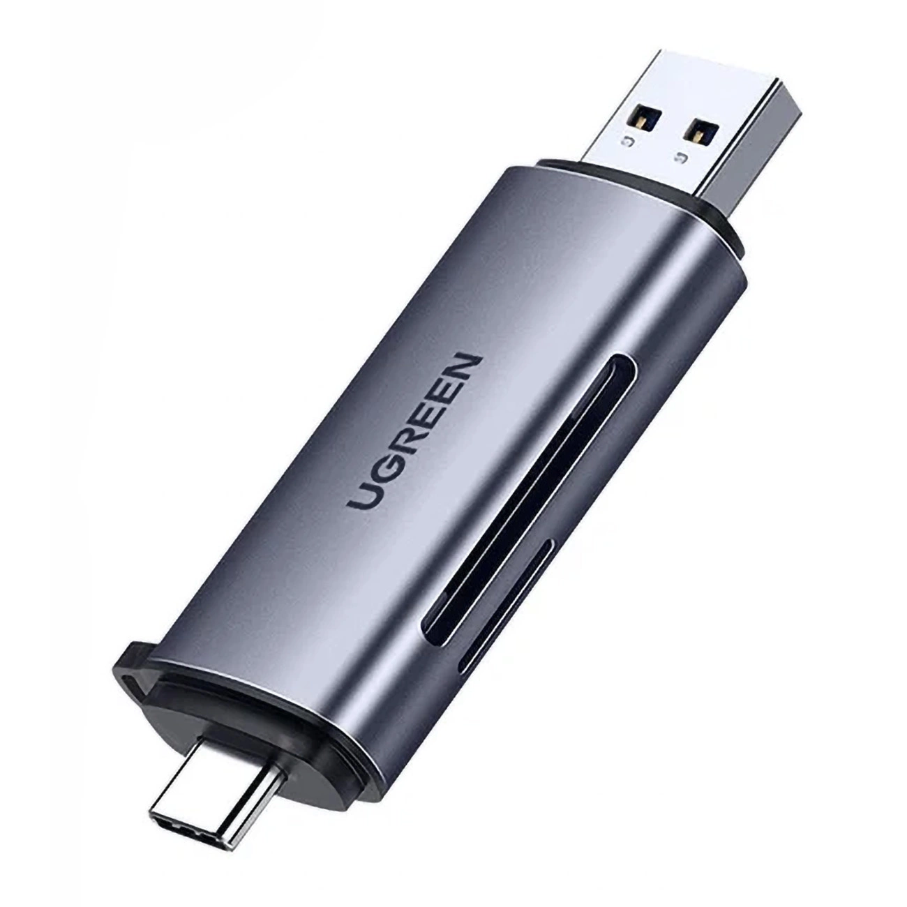 Czytnik kart SD / micro SD Ugreen CM185 50706 na USB-A 3.0 / USB-C 3.0 na białym tle