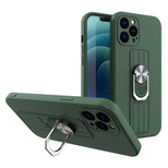 Ring Case silicone case with finger grip and stand for iPhone 12 mini dark green