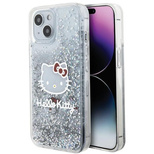 Hello Kitty Liquid Glitter Charms Kitty Head Hülle für iPhone 14 – Silber