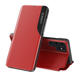 Eco Leather View Case Hülle für Samsung Galaxy S23 Ultra mit Klappständer rot