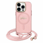 Guess Crossbody Cord Script MagSafe iPhone 16 Case - Pink