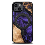 Wood and Resin Case for iPhone 14 MagSafe Bewood Unique Violet - Purple and Black