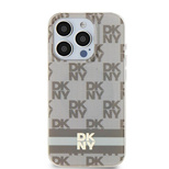 DKNY IML Checkered Mono Pattern &amp; Printed Stripes MagSafe Case for iPhone 15 Plus / 14 Plus - Beige