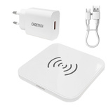 Choetech Set aus kabellosem Ladegerät Qi 10 W für Kopfhörer schwarz (T511-S) + 18 W EU-Wandladegerät weiß (Q5003) + USB-Kabel - microUSB 1,2 m weiß