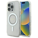 Guess IML Rhinestones MagSafe Case for iPhone 16 Pro - White