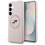 Karl Lagerfeld Silikonhülle mit Karl &amp; Choupette-Motiv (MagSafe) für Samsung Galaxy S25 FE – Pink