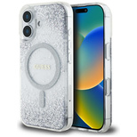 Guess HC Resin Bottom Glitter MagSafe iPhone 16 Hülle - Silber