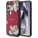 Guess Grained Printed Flower Pattern MagSafe case for Samsung Galaxy S25 fuchsia