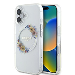 Guess IML Flowers Wreath MagSafe Hülle für iPhone 16 Plus – transparent