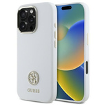 Guess Silikon Logo Strass 4G Hülle für iPhone 16 Pro Max - weiß