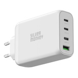 Silver Monkey GaN 130W Wandladegerät 3x USB-C PD 1x USB-A 3.0 QC - Weiß