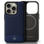 Mercedes Textured And Plain Leather MagSafe Case for iPhone 16 Pro Max - Navy Blue