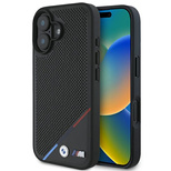 BMW M Perforated Tricolor Line MagSafe Hülle für iPhone 16 Plus – Schwarz