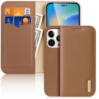 Dux Ducis Hivo skórzane etui z klapką pokrowiec ze skóry naturalnej portfel na karty i dokumenty iPhone 14 Pro brązowy