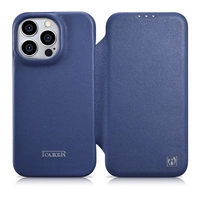 iCarer CE Premium Leather Folio Case skórzane etui iPhone 14 Pro Max z klapką magnetyczne MagSafe niebieski (WMI14220716-BU)
