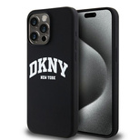 DKNY Liquid Silicone Weiß bedrucktes Logo MagSafe-Hülle für iPhone 15 Pro Max – Schwarz