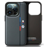 BMW M Perforated Tricolor Detail Line Hülle für iPhone 16 – Dunkelgrau