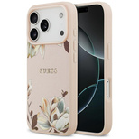Guess Grained Flowers Classic Logo MagSafe Case for iPhone 17 Pro - Pink