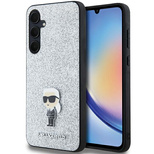 Karl Lagerfeld Fixed Glitter Ikonik Logo Metal Pin Hülle für Samsung Galaxy A35 – Silber