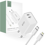 Tech-Protect C35W 2x USB-C PD 35W Netzwerkladegerät mit USB-C/ Lightning -Kabel – Weiß