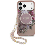 Guess IML Flowers Pearl Strap MagSafe Hülle für iPhone 17 Pro Max - Pink