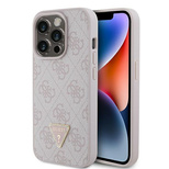 Guess Leder 4G Triangle Strass iPhone 15 Pro Hülle - Rosa
