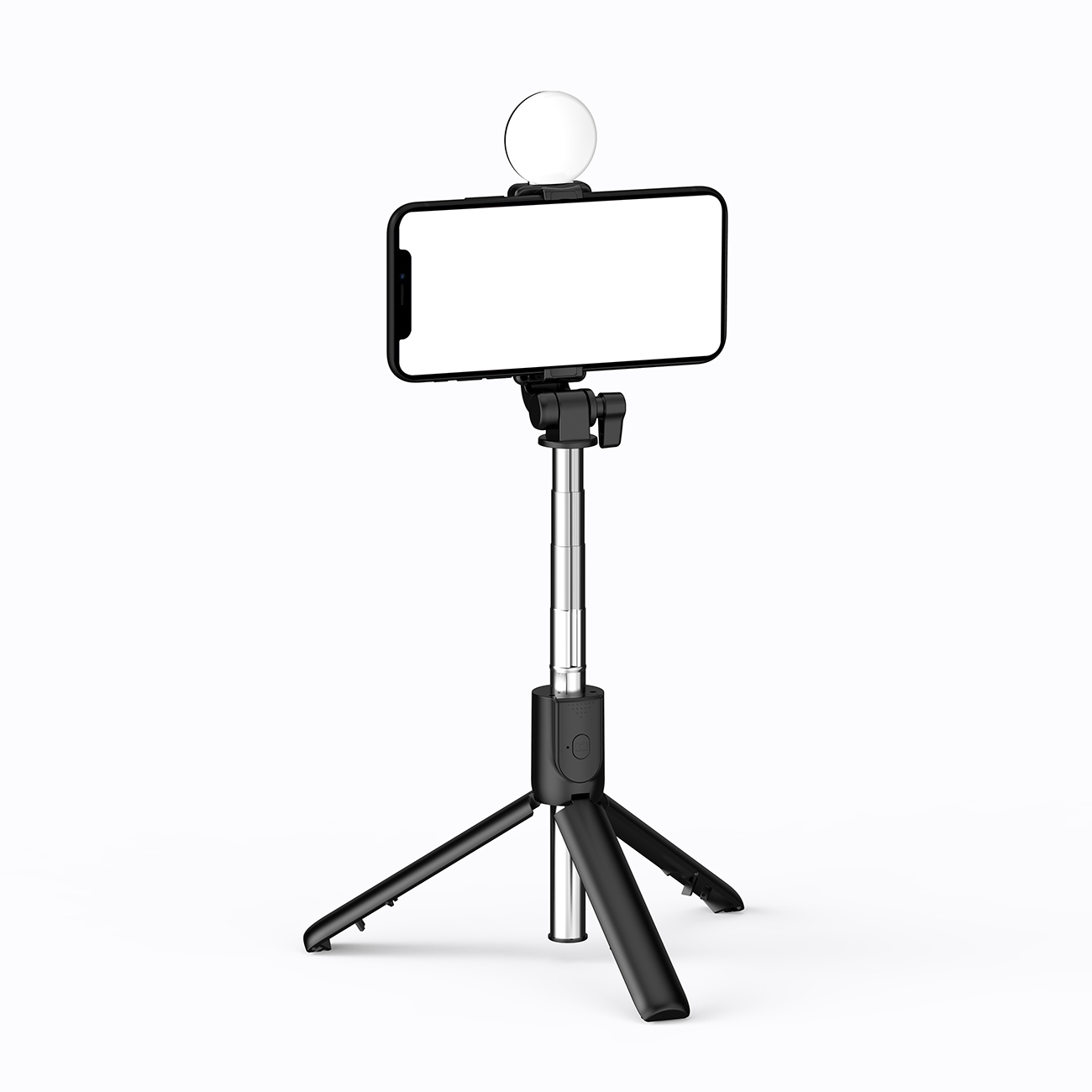 Telescopic selfie stick WR1YXS / tripod up to 71 cm high with a round lamp on a white background