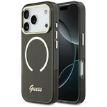 Guess IML Script Metal MagSafe Hülle für iPhone 17 Pro - Schwarz