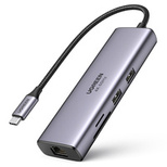 Ugreen 7in1 multi-functional HUB USB Type C - 2x USB 3.2 Gen 1 / HDMI 4K 60Hz / SD and TF card reader / USB Type C PD 100W / RJ45 1000Mbps (1Gbps) gray (60515 CM512)